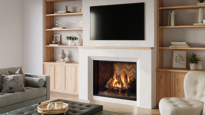 Extra-Large gas fireplace with Electronic Ignition, Infusion Burner and impressive BTU Output. Get the look you want with Grandview’s mix and match accessories.