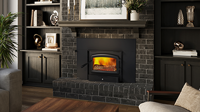 Small size traditionally styled wood insert. This non-catalytic unit is compact and has the option between two different flue adaptors to fit your space.