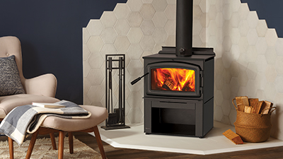 The F2500 is a Medium Hybrid Catalytic wood stove using triple burn combustion technology. It comes with your choice of pedestal or legs and it is available in black or with nickel accents.