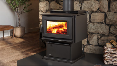 Extra-Large Hybrid Catalytic wood stove meant for serious heating. The F5200 comes with an expansive viewing area and a door that opens a full 170 degrees. It can load up to 90lbs of 22" logs front to back or side to side.